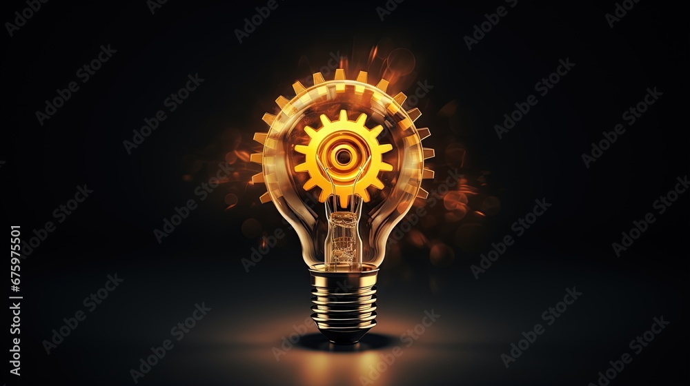 Poster idea development concept icon. lightbulb with gear symbol. creative process icon.