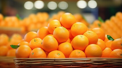 Fresh orange fruits in supermarket for background. Various type of oranges display on rack. Orange...