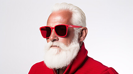Close up portrait of cool hipster santa with shades, sunglasses 