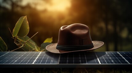 Engineers hat and the graph are placed on the solar panel, alternative electricity source, concept of sustainable resources.