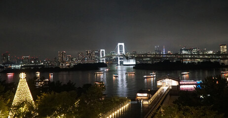 Rainbow Bridge and Tokyo Bay at Night. Odaiba, Japan.