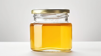 ghee oil. Ghee or clarified butter in jar on a light background. vertical image. top view. place for text. - obrazy, fototapety, plakaty