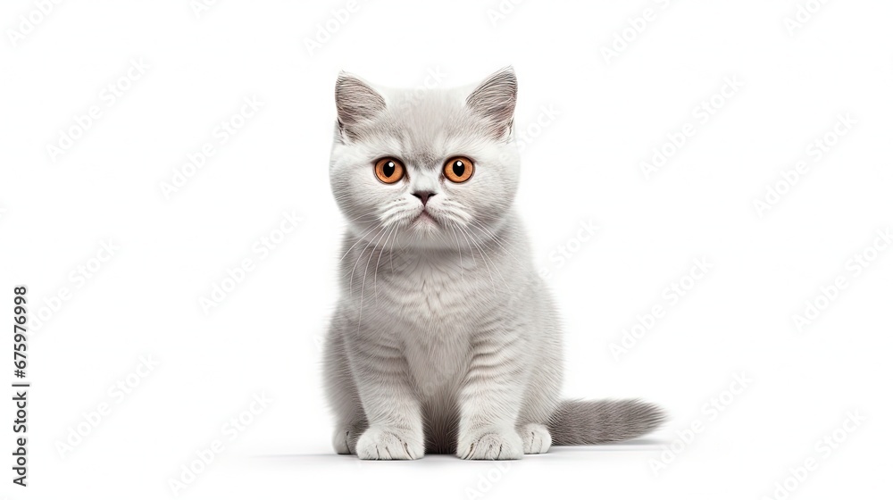 Poster a wide banner with a funny wet white british cat on white isolated background