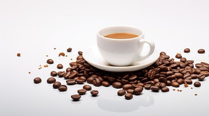 Naklejka premium Coffee cup and beans on a white background.