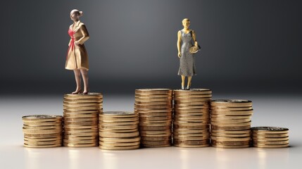 Male and female symbols on piles of coins - Gender pay equality concept
