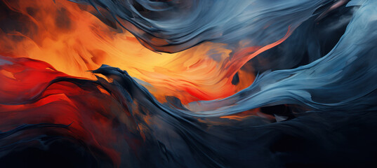 Fluid and Abstract Oil Blend in Blue, Orange, and Black