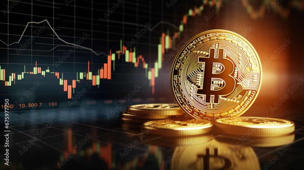 Poster bitcoin with trading graph, financial investment concept can be use as background