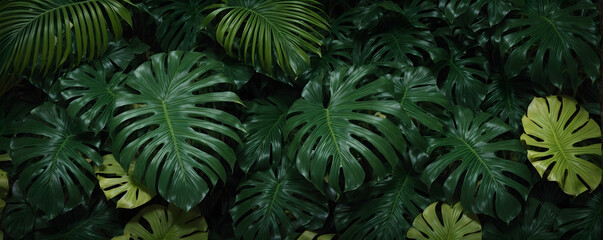Tropical jungle Monstera leaves, Exotic plants. Can be used for background, greeting cards, flyers, invitation.
