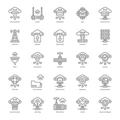 Cloud System icon pack for your website design, logo, app, and user interface. Cloud System icon outline design. Vector graphics illustration and editable stroke.