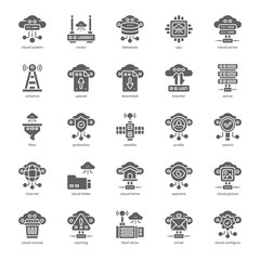 Cloud System icon pack for your website design, logo, app, and user interface. Cloud System icon glyph design. Vector graphics illustration and editable stroke.