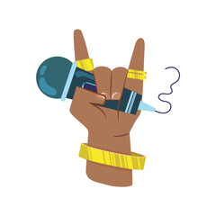 Hand with a rock gesture holding a microphone Vector