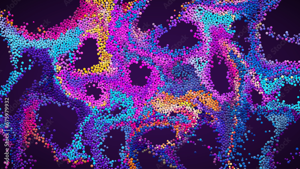 Wall mural colorful gradient dots randomly flowing and swirling in liquid stream. chaotic motion of small color