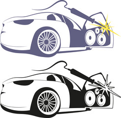 soldering car electronics vector simple illustration. assembling  speakers on the door of a well-sounded fast car