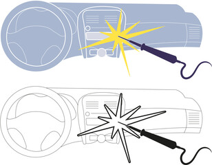 soldering car electronics vector simple illustration.  repairing electronics in the car dashboard