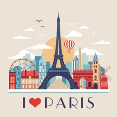 Schilderijen op glas Love Paris Travel Postcard with Eiffel Tower © krugli