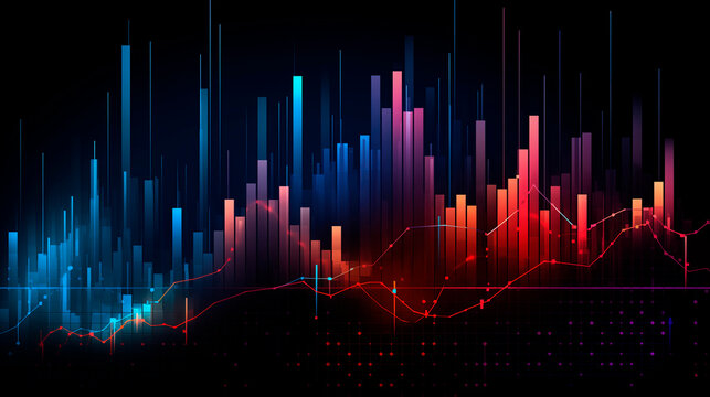 Abstract image of graphs, geometric shapes, growth and decline scales. Background for business presentations. Bright stylized background