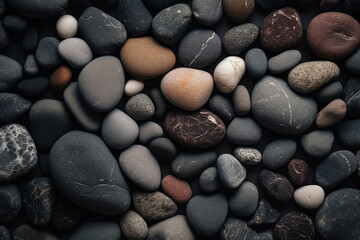 Simple Concept  Grainy Blue Ice Background. Assorted Smooth River Stones in Earth Tones Close-up