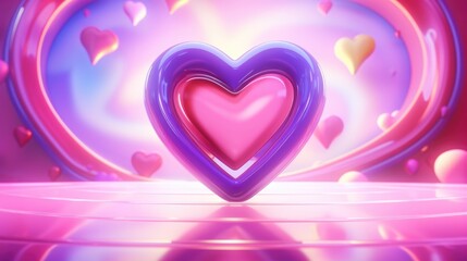 Inflated pink glossy heart shape balloon background. Valentine's, Mother's Day concept. Look like 3d. Cute Symbol of love. For card, party, design, flyer, poster, decor, banner, web, advertising. - obrazy, fototapety, plakaty