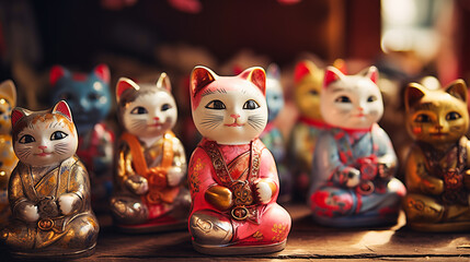 
Kawaii cat figurines for sale at a flea market

