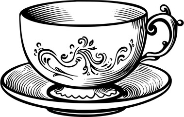 Dining Tea Cup Vintage Outline Icon In Hand-drawn Style