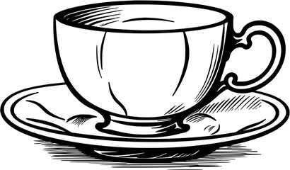 Dining Tea Cup Vintage Outline Icon In Hand-drawn Style