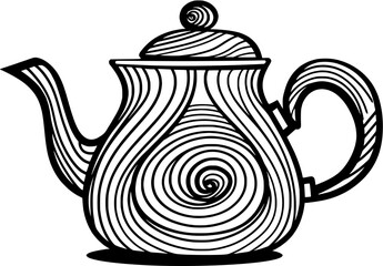 Dining Tea Pot Vintage Outline Icon In Hand-drawn Style