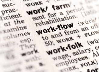 Fototapeta premium Closeup of the definition of the word workflow