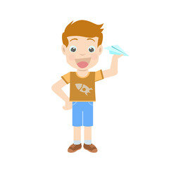 character design of a boy holding a paper airplane