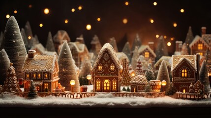 Fototapeta premium Festive Christmas Candy and Gingerbread Cottages in Artificial Snow