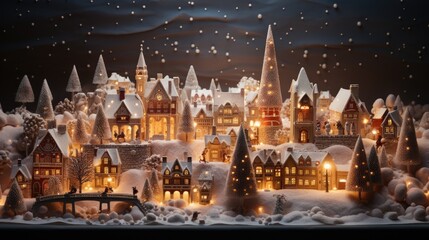 Obraz premium Festive Christmas Candy and Gingerbread Cottages in Artificial Snow