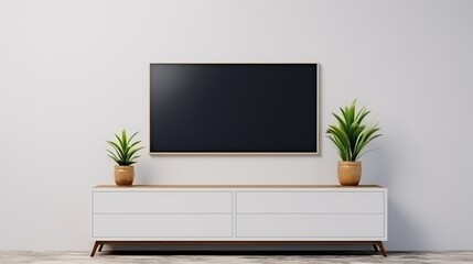 Mockup a TV wall mounted with decoration in living room and white wall.3d rendering