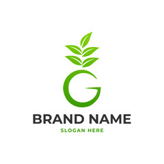 Simple and modern letter G with Green Leaf logo design 