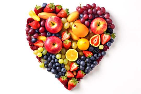 fruits and vegetables in the shape of a heart