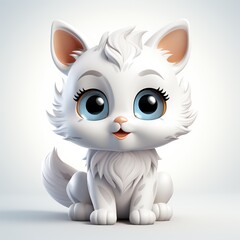 A realistic 3D cute white cat mascot. render 3d icon pet kitten, Isolated on a white background.
