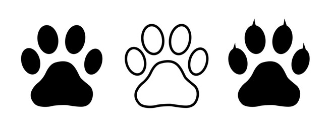 Dog paw print set. Paw icon. Pet footprint sign. Vector illustration.