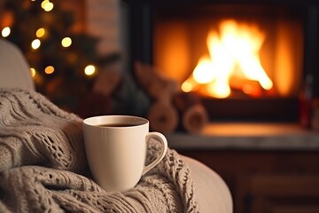 a mug ofhot tea stand on a chair
