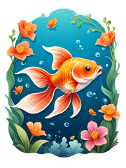 Fototapeta premium This charming sticker features a cute goldfish in a delightful cartoon style. Its vibrant colors and endearing expression make it the perfect addition to your collection.