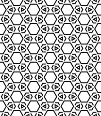 Black and white seamless abstract pattern. Background and backdrop. Grayscale ornamental design. Mosaic ornaments. Vector graphic illustration. EPS10.