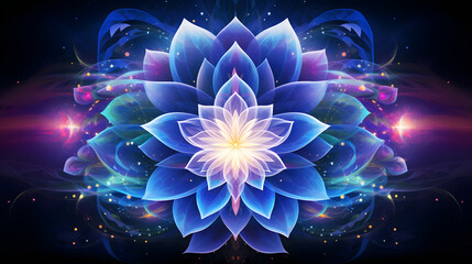 Floral Meditation: Lotus Mandala Glowing with Spiritual Light - obrazy, fototapety, plakaty