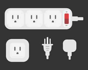 power outlet plug extension strip type b set vector flat illustration