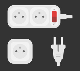 power outlet plug extension strip french type e set vector flat illustration