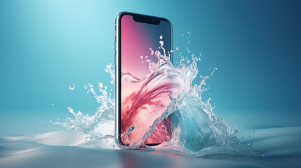 mobile phone with water splashes 