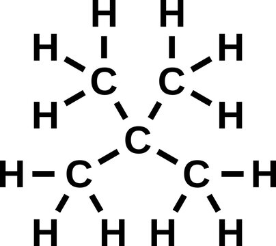 Neopentane structural chemical formula. Dimethylpropane, pentane isomer vector illustration