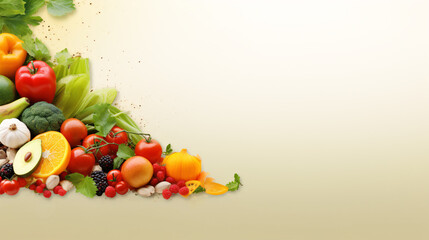 Obraz na płótnie Canvas Fresh Veggie Food Background, Perfect Background for Beginner Foods Blogs or Articles, Highlighting Fresh and Healthy Vegetable Goodness.