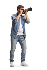 Full length shot of a man taking a photo with a professional camera