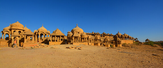  Vyas Chhatri cenotaphs here are the most fabulous structures in Jaisalmer, and one of its major tourist attractions. - obrazy, fototapety, plakaty