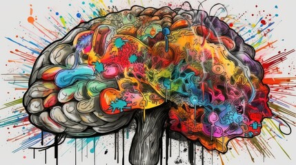 Human Brain AI Colorful Doodle Illustration, Brain learning new knowledge and understanding input through knowledge transfer and expand skillset with education by Education from experienced Teachers