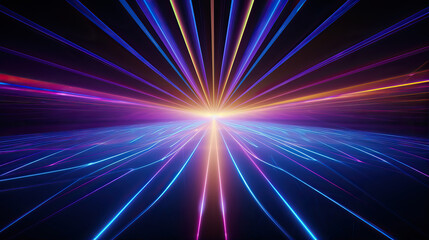 Obraz premium Bright neon rays on a dark background