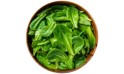  Young romain green salad leaves in wooden plate.  Transparent background. Isolated © Vladimir