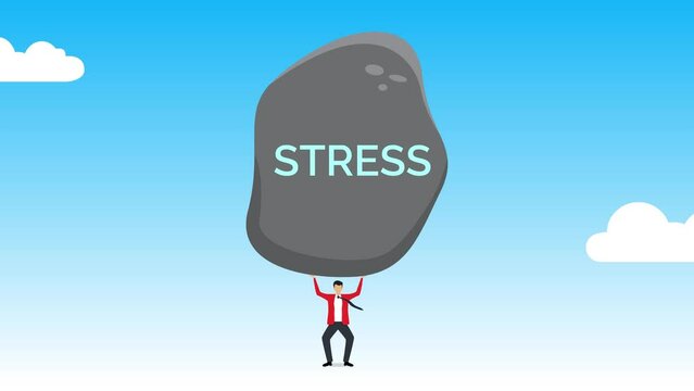 Businessman holding big stone, pressure from too much responsibility concept, overload and stress burden, anxiety from work difficulty